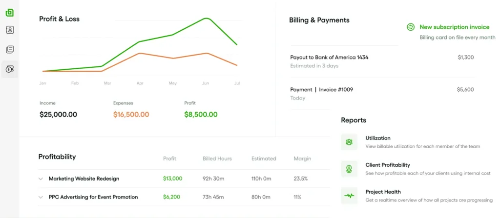 bonsai's profit & loss dashboard