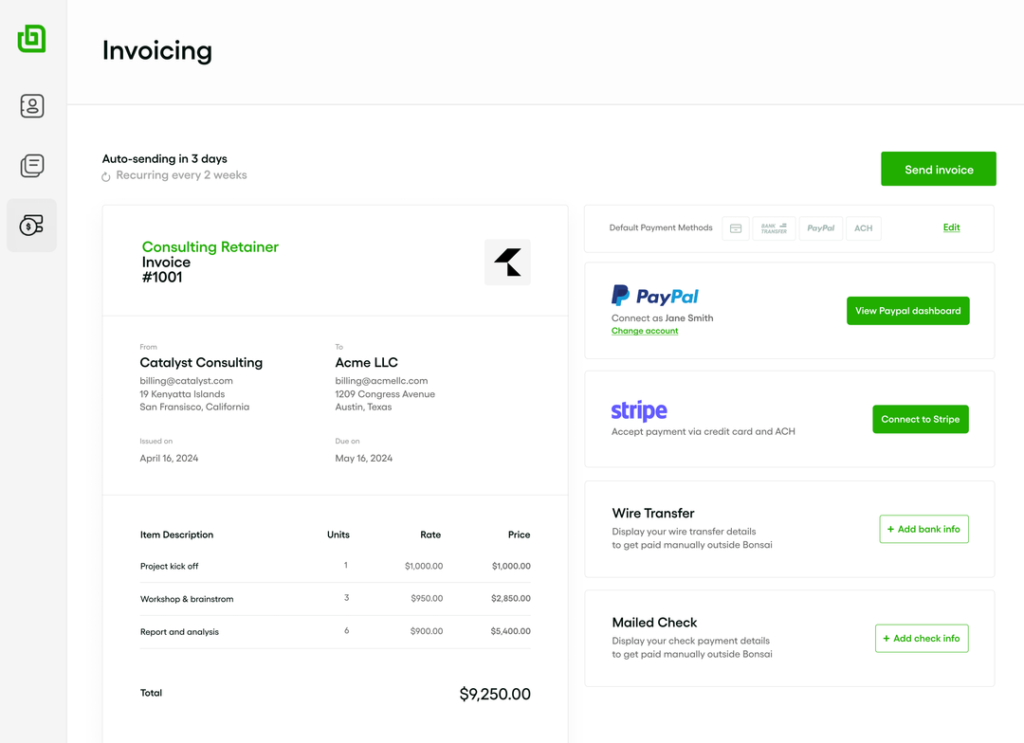 Bonsai's invoicing